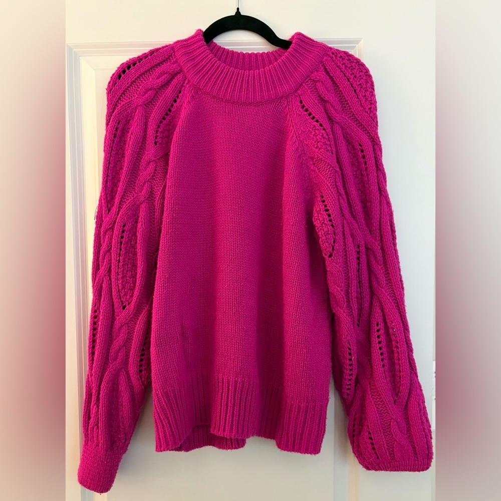 Who What Wear Bright Fuchsia Cable Knit Sweater